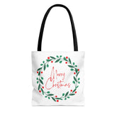 Merry Christmas Tote Bags White, Reusable Canvas Tote Bags, Available in Different Size - Infinite Pack